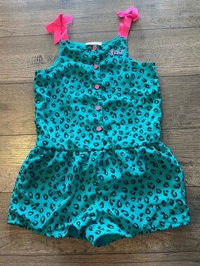Juicy Couture Teal Leopard Print Romper with Pink Straps